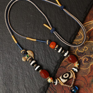 Handmade Dzi Bead Woven Agate Necklace