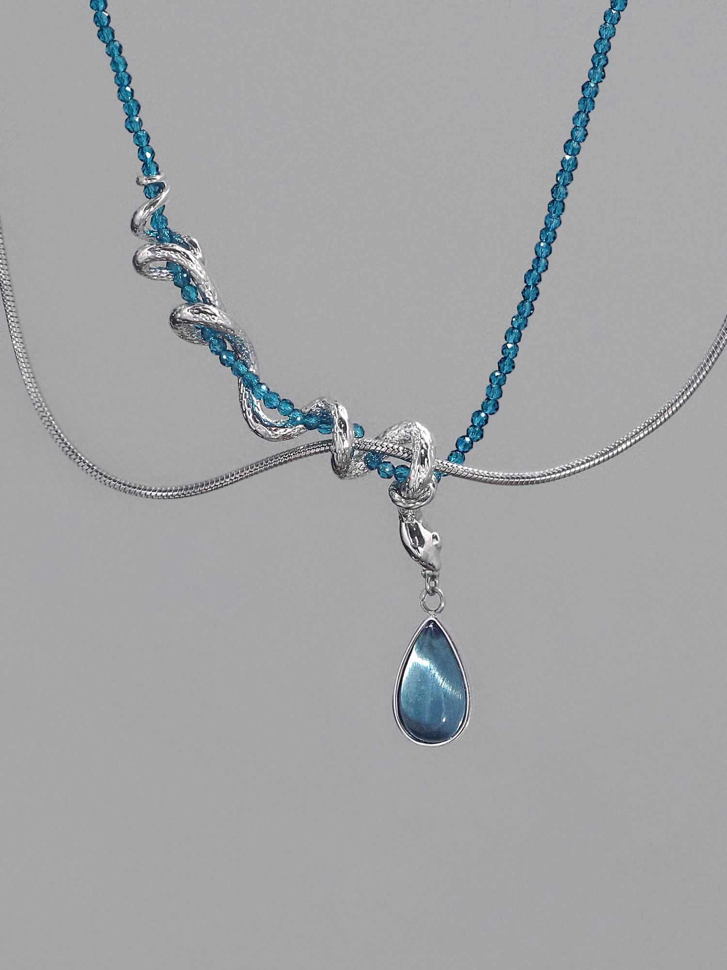Snake - Design Teal Crystal Necklace - Image 3