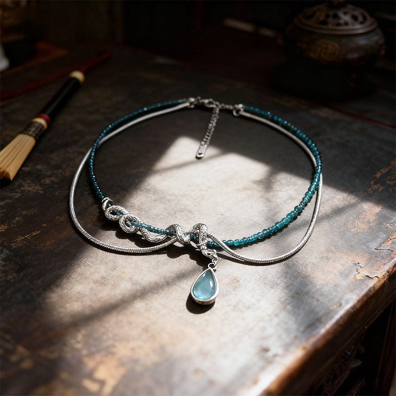 Snake - Design Teal Crystal Necklace