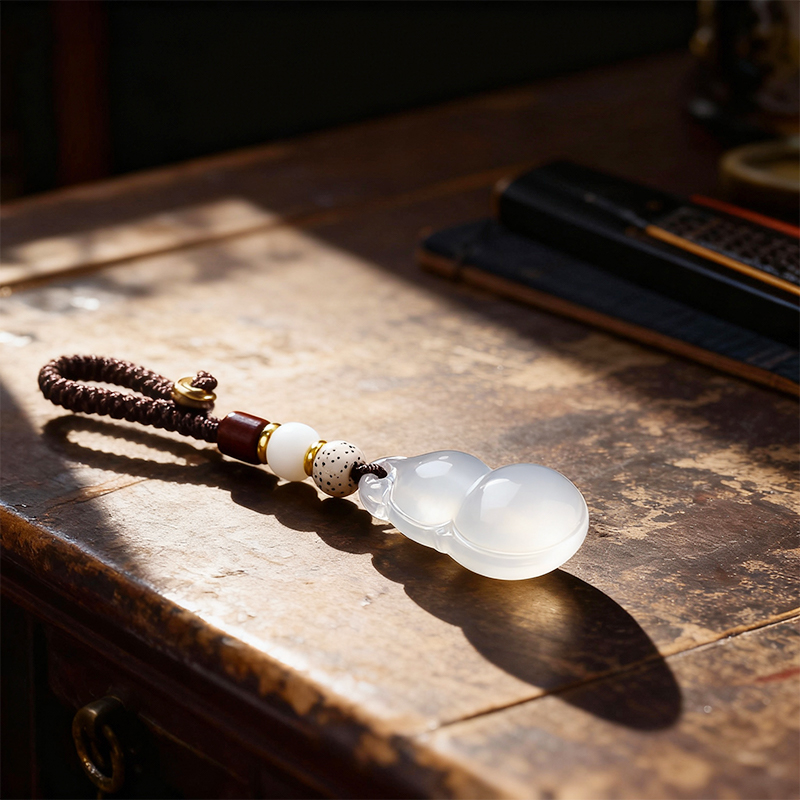 Natural agate five-element healing pendant for strengthening the metal element, with a peace-themed keychain