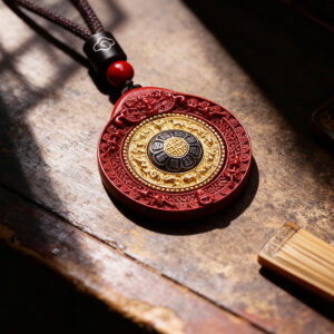 Natural Cinnabar Tibetan - Style Nine Palaces and Eight Trigrams Pendant