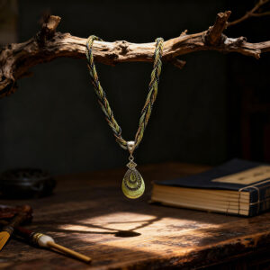 Ethnic Style Green Beaded Water Drop Necklace Double-layer Twist Braid