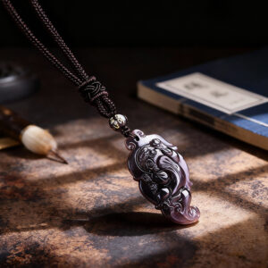 Obsidian Pixiu Pendant for Water Element Balance, Wealth - Attracting Jewelry