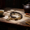 Handmade Black Sandalwood Beaded Bracelet with Smoky Quartz