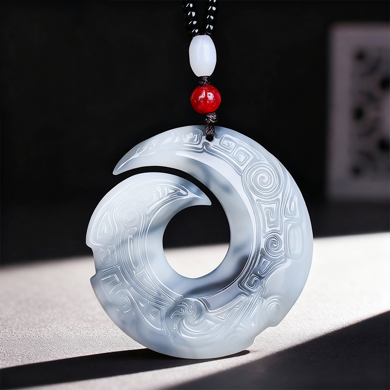 Xinjiang Hetian Jade Smoke Jade Fortune - Turning Pendant Dragon Hook Jade Pendant
