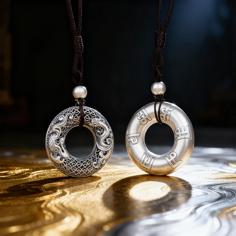 Ethnic - Style Dragon and Phoenix Peace Buckle Pendant Necklace with Six - Syllable Mantra - Image 3