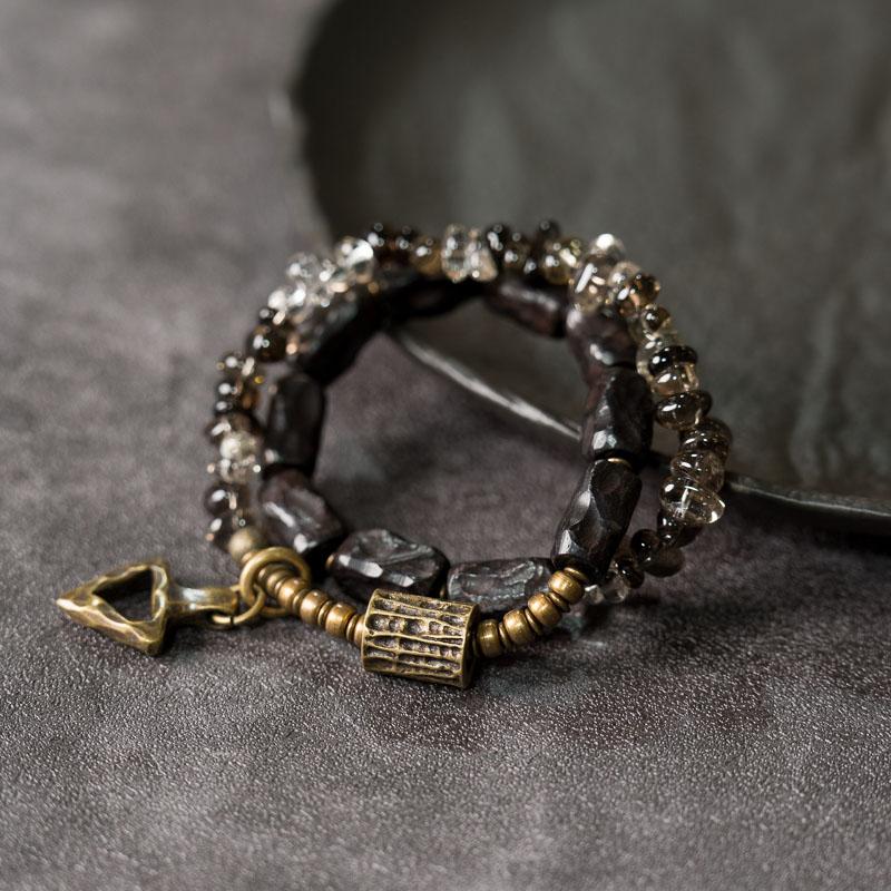 Handmade Black Sandalwood Beaded Bracelet with Smoky Quartz - Image 3