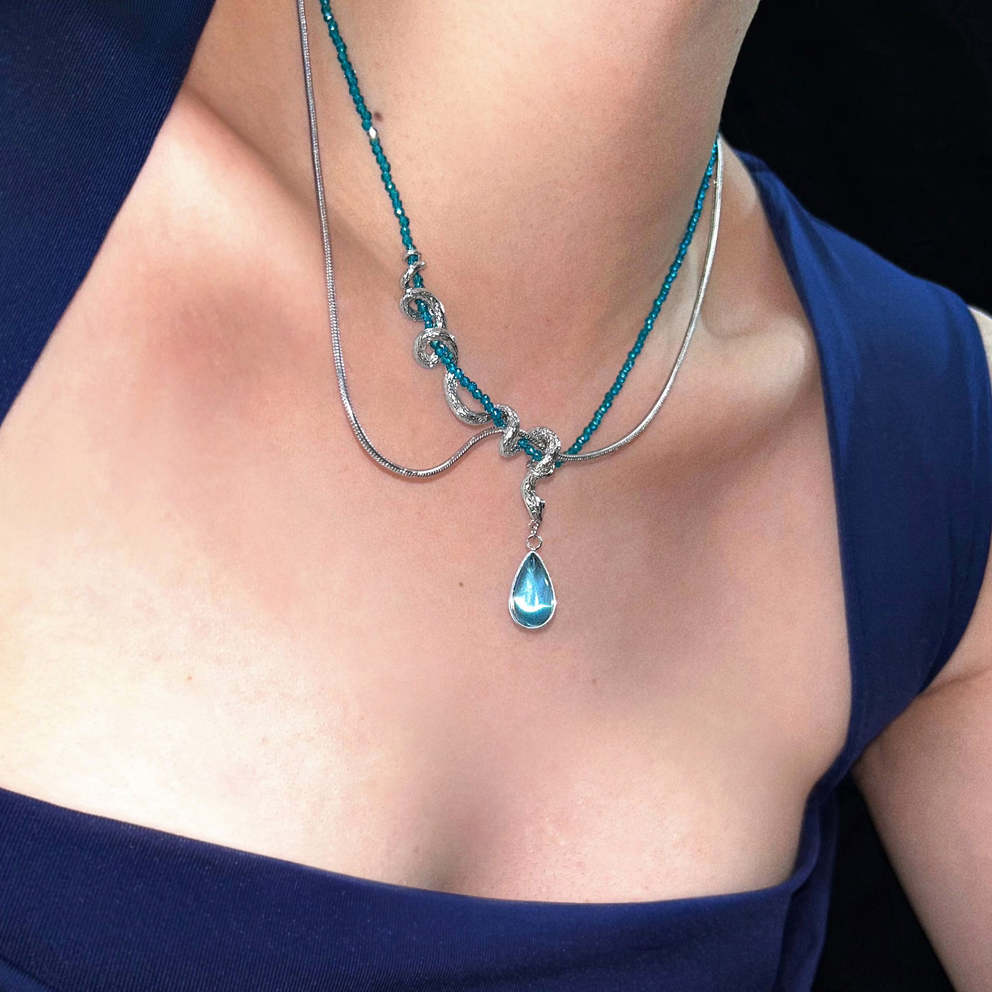 Snake - Design Teal Crystal Necklace - Image 5