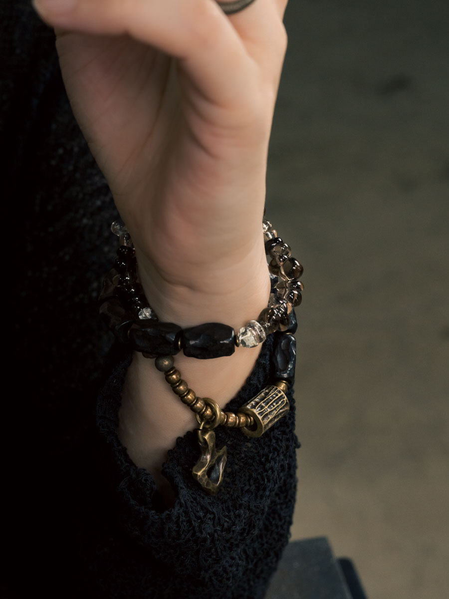 Handmade Black Sandalwood Beaded Bracelet with Smoky Quartz - Image 4