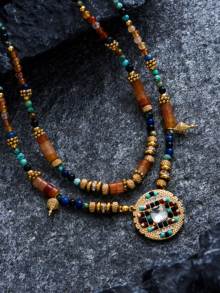 Vintage Multi - Stone Beaded Layered Necklace