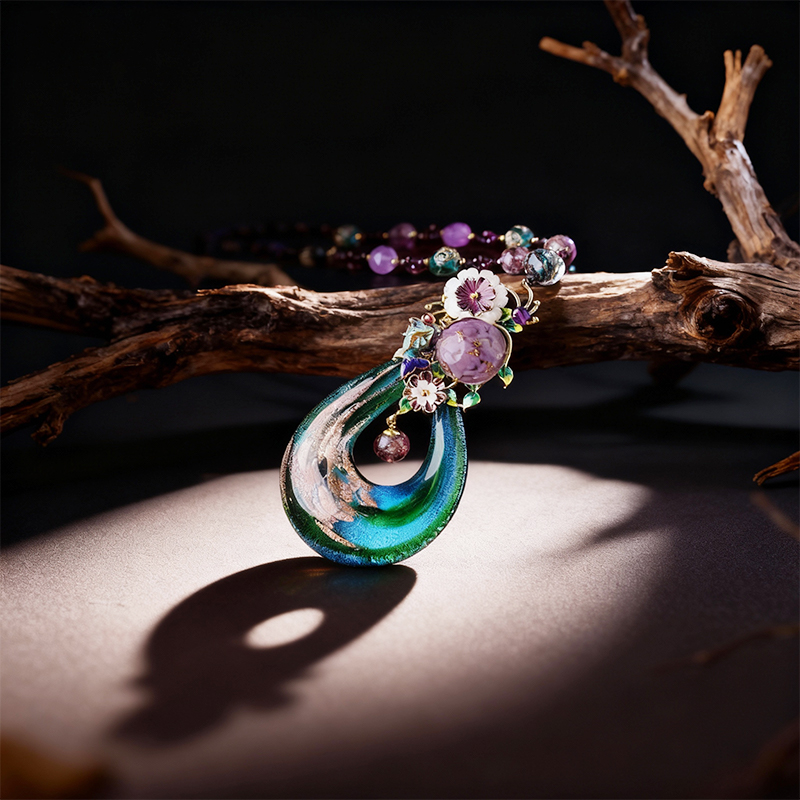 Handmade Colorful Glass Pendant Necklace - Image 3