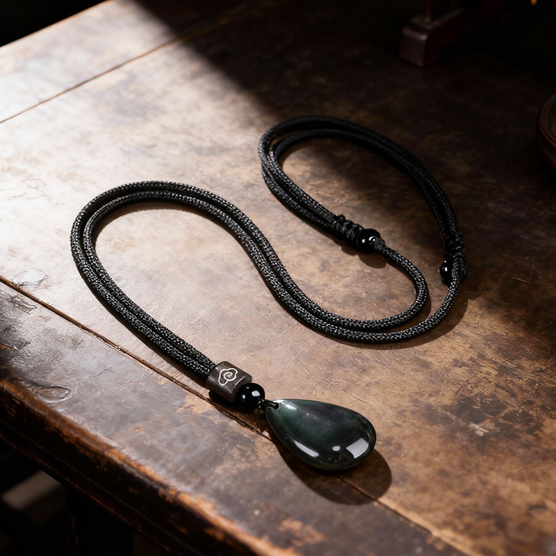 Natural Rainbow Eye Obsidian Water Drop Pendant Necklace - Image 3