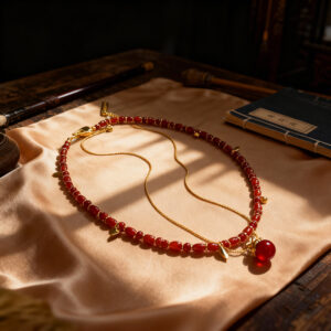 Red Agate - Like Snake Beaded Necklace, Layered Clavicle Chain