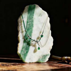 Snake - Design Emerald Crystal Wood - Water Element Necklace