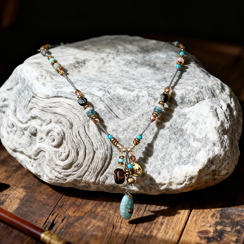 New Chinese bohemian turquoise beaded necklace niche clavicle chain long Yunnan Xinjiang tourism photography accessories - Image 3