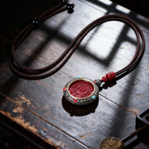 Rotatable Mountain Ghost Coin Necklace for Protection and Peace