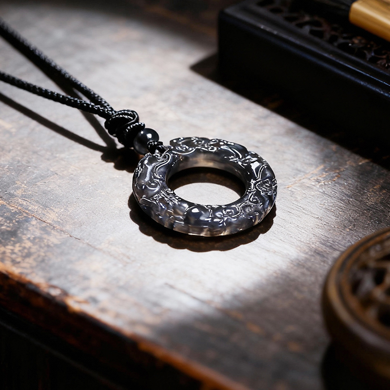 Natural Obsidian Pixiu Peace Buckle Pendant for Water Element