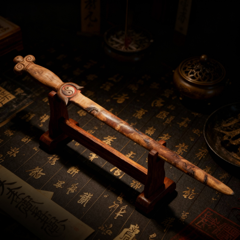 Ming and Qing Dynasty Century-old Lightning-Struck Jujube Wood Sword