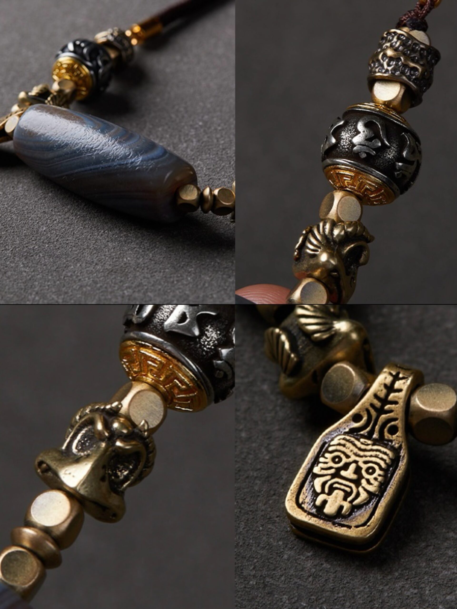 Blue - Tinted Agate Necklace Cord Ethnic - Style Jewelry - Image 4