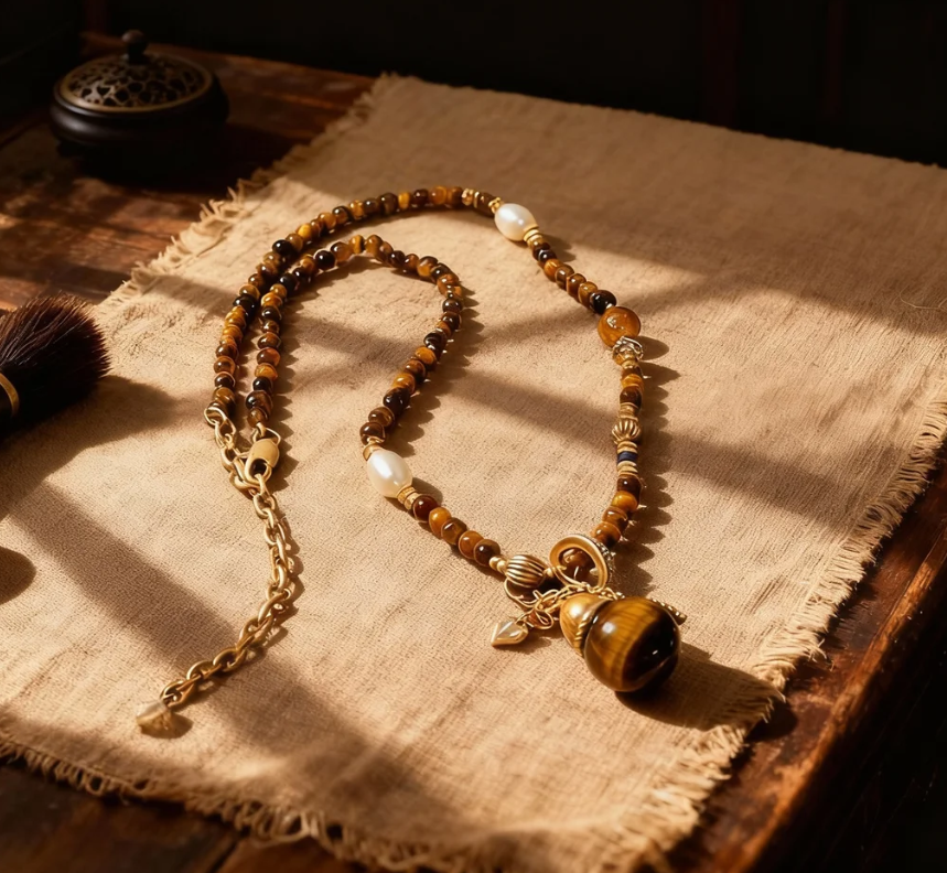 Tiger's Eye Stone Gourd Necklace
