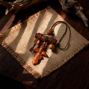 Peach Wood Sword Pendant with Wild Peach Pit & Braided Rope