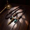 Mahakala Vajra Pestle Pendant with Agate and Yak Bone Braided Necklace