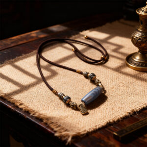 Blue - Tinted Agate Necklace Cord Ethnic - Style Jewelry