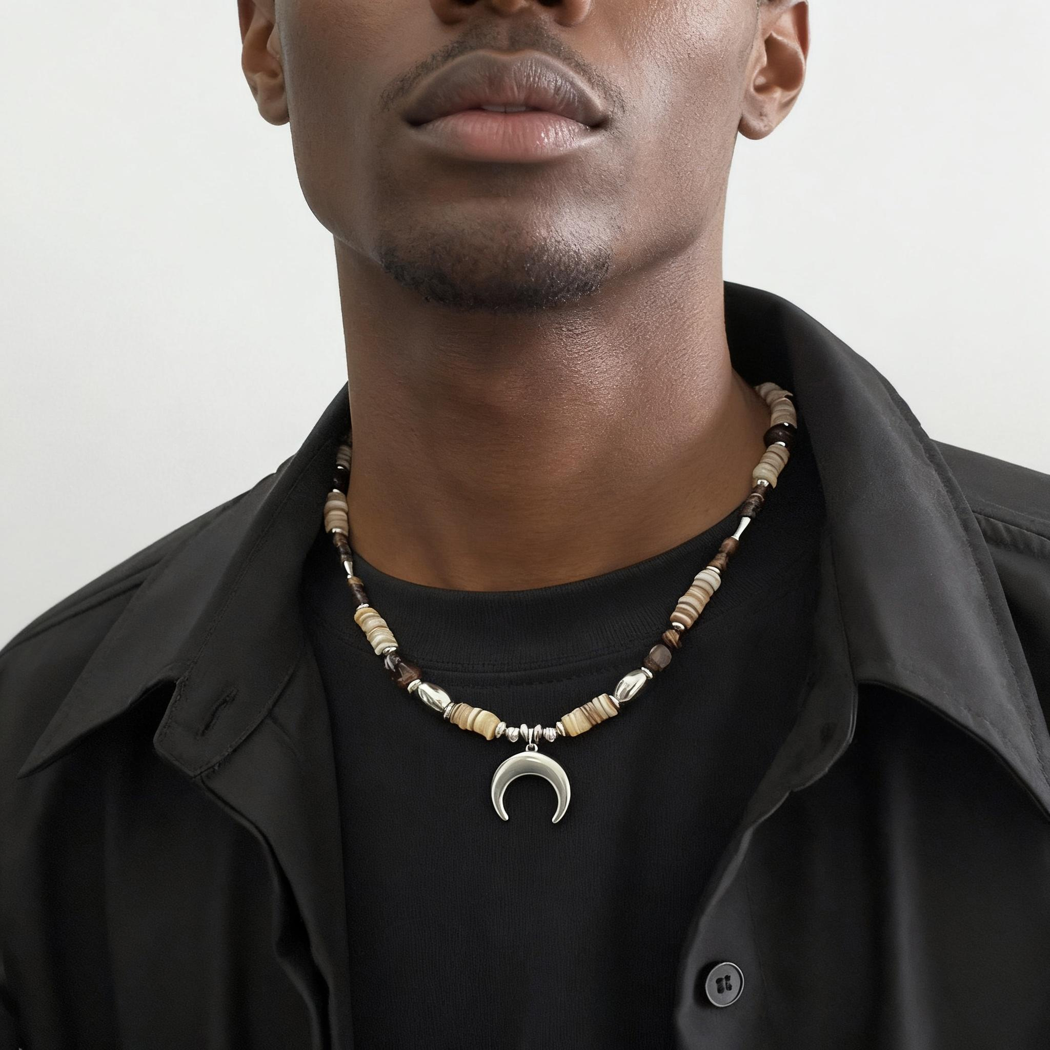 Natural Stone Beaded Crescent Collarbone Necklace - Image 3