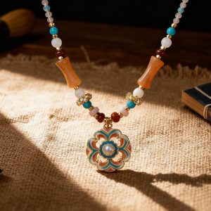 Retro Painted Natural Stone Beaded Necklace