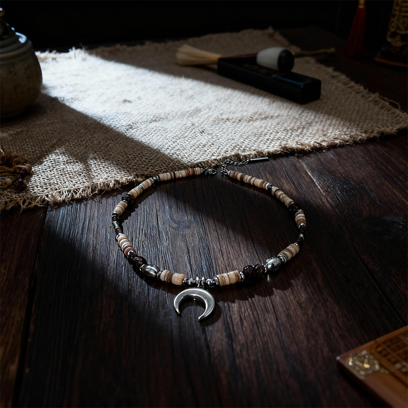 Natural Stone Beaded Crescent Collarbone Necklace
