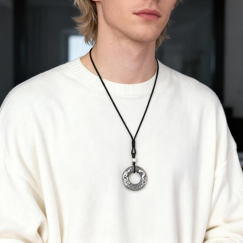 Ethnic - Style Dragon and Phoenix Peace Buckle Pendant Necklace with Six - Syllable Mantra - Image 5