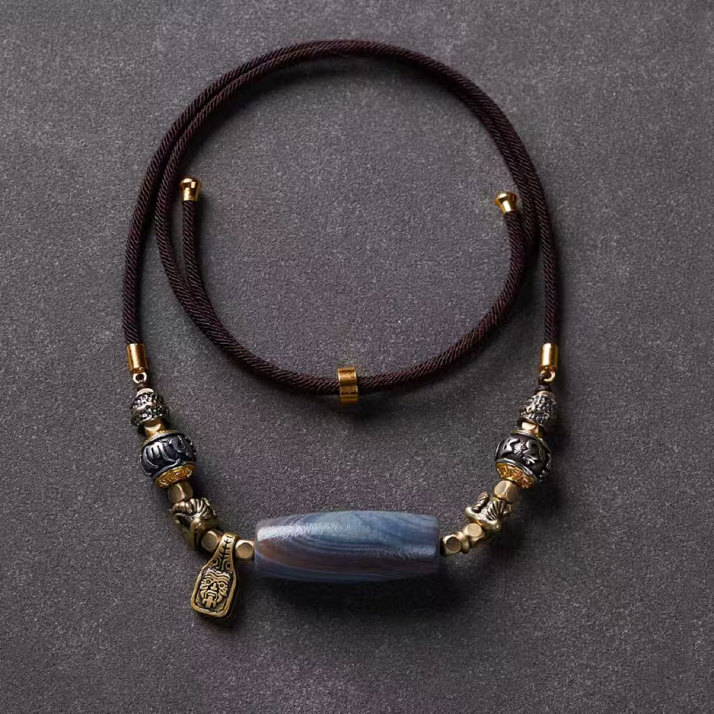 Blue - Tinted Agate Necklace Cord Ethnic - Style Jewelry - Image 3