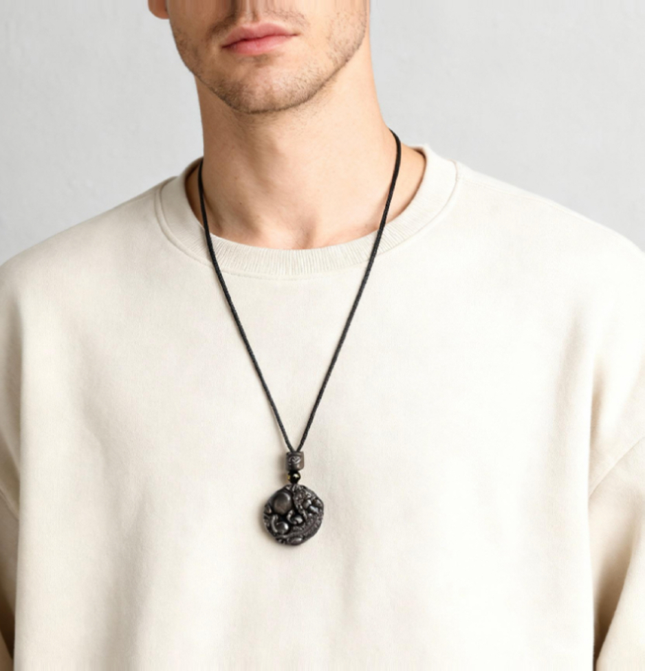 Natural rainbow eye obsidian pi xiu pendant jade necklace men's and women's couple pendant - Image 4