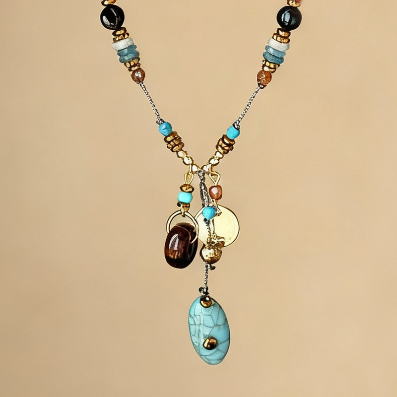 New Chinese bohemian turquoise beaded necklace niche clavicle chain long Yunnan Xinjiang tourism photography accessories - Image 5