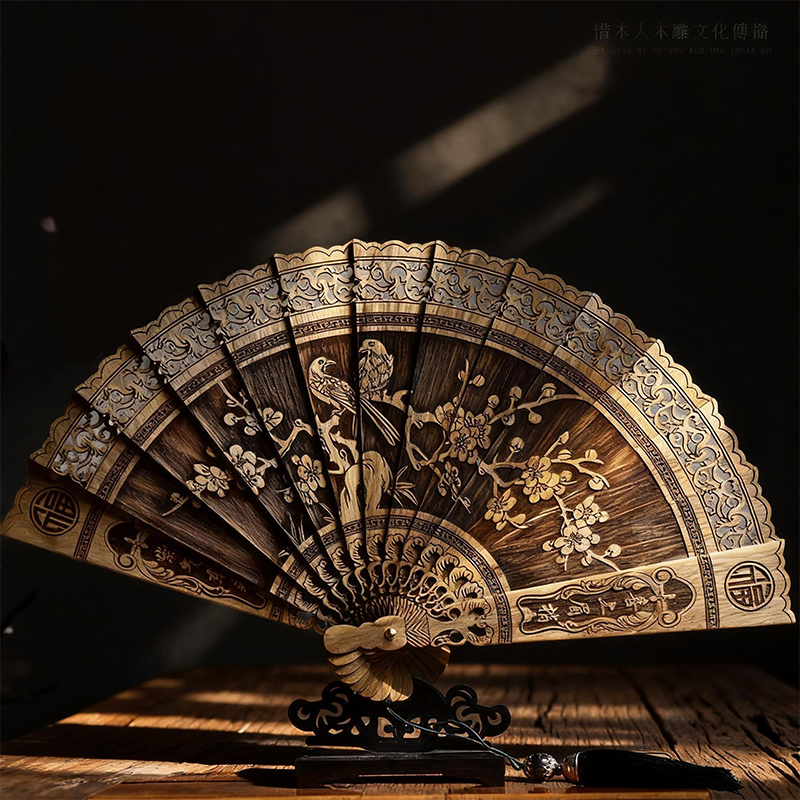 Willow-leaf wooden folding fan decoration