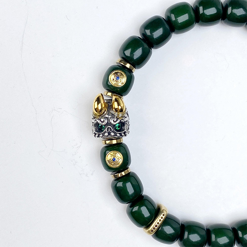 Dark Green Bodhi Bracelet with Metal Accents - Image 5