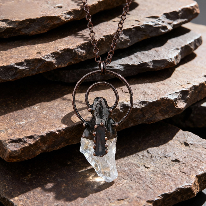 Natural Crystal Raw Stone Pendant with Artistic Metal Setting - Image 8