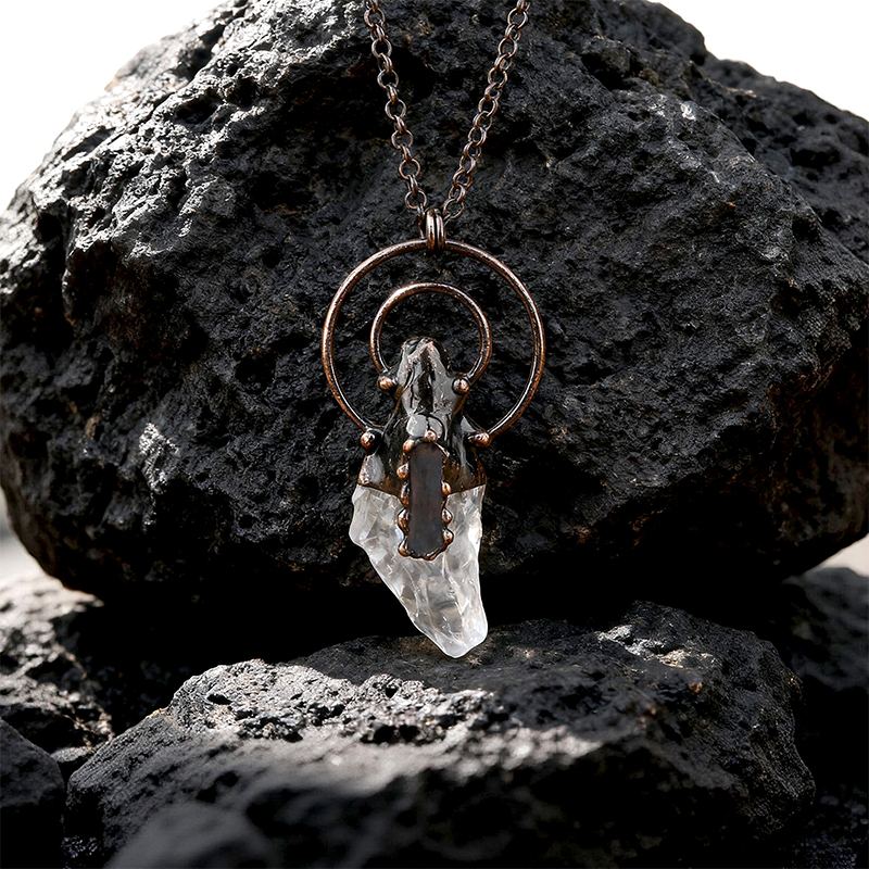Natural Crystal Raw Stone Pendant with Artistic Metal Setting