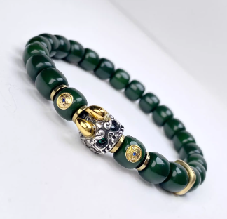 Dark Green Bodhi Bracelet with Metal Accents - Image 4