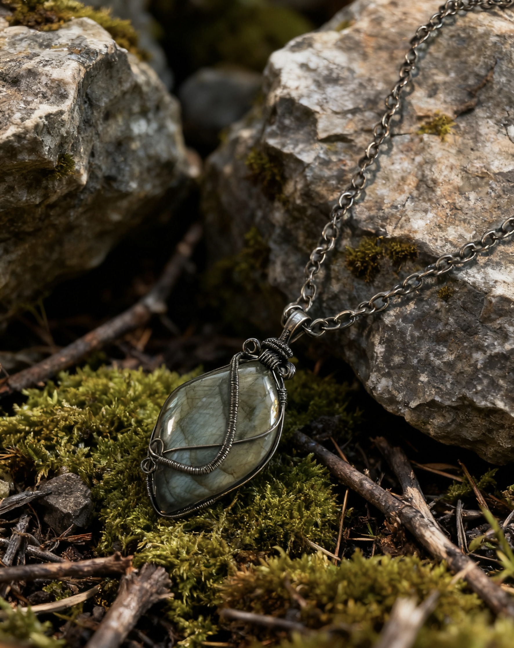 Handmade Labradorite Wire-Wrapped Pendant Necklace - Image 4