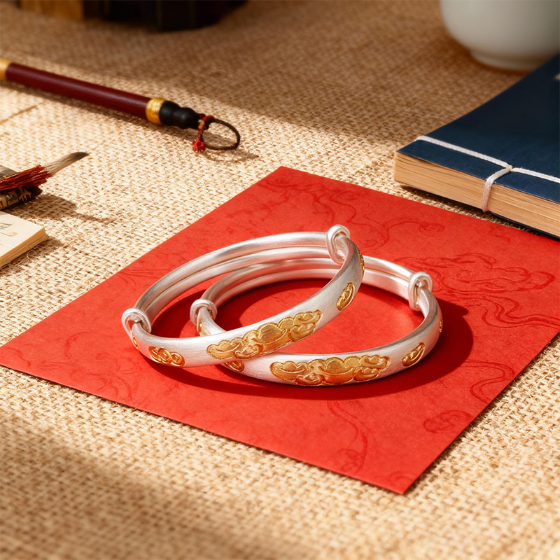 Baby Fine Silver Ancient Style Yuanbao Bracelet