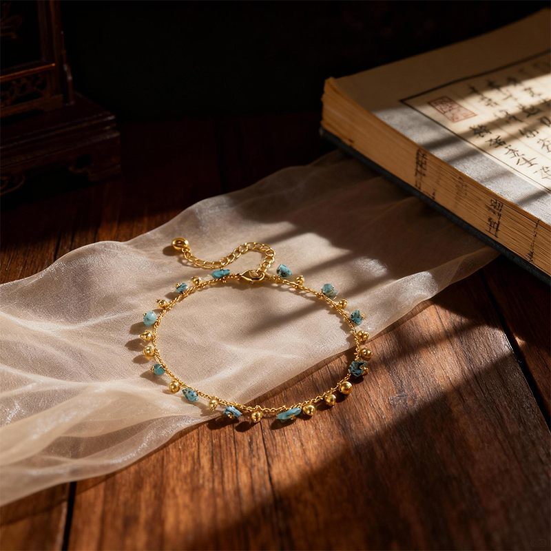 Natural Turquoise Beaded Anklet
