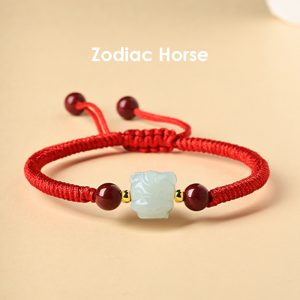 Red String Bracelet with Hetian Jade Zodiac Charm for Kids - Horse