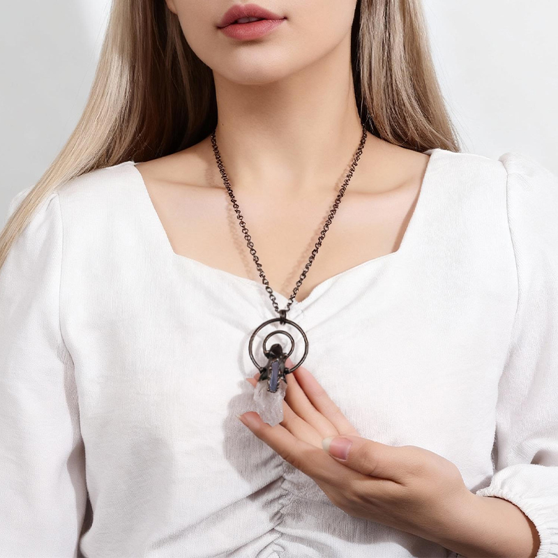 Natural Crystal Raw Stone Pendant with Artistic Metal Setting - Image 5
