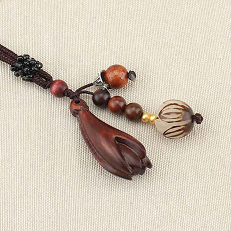 Wooden Magnolia Flower Pendant Braided Necklace - Image 6
