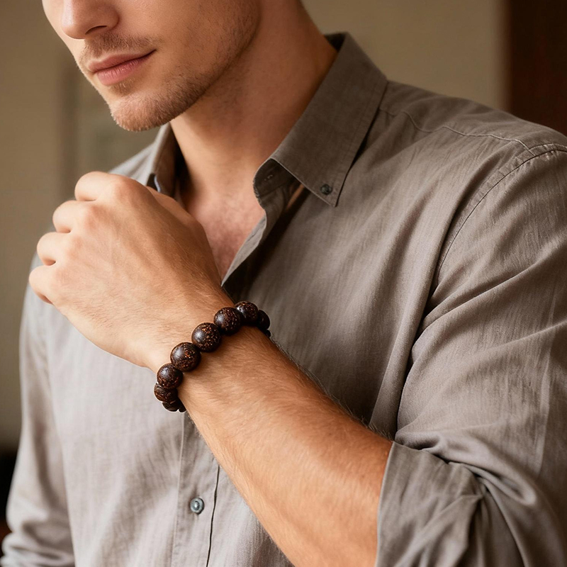 Golden Star Natural Wood Bead Bracelet - Image 4