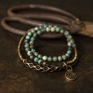 Vintage Mongolian Turquoise Multi - Circle Bracelet with Copper