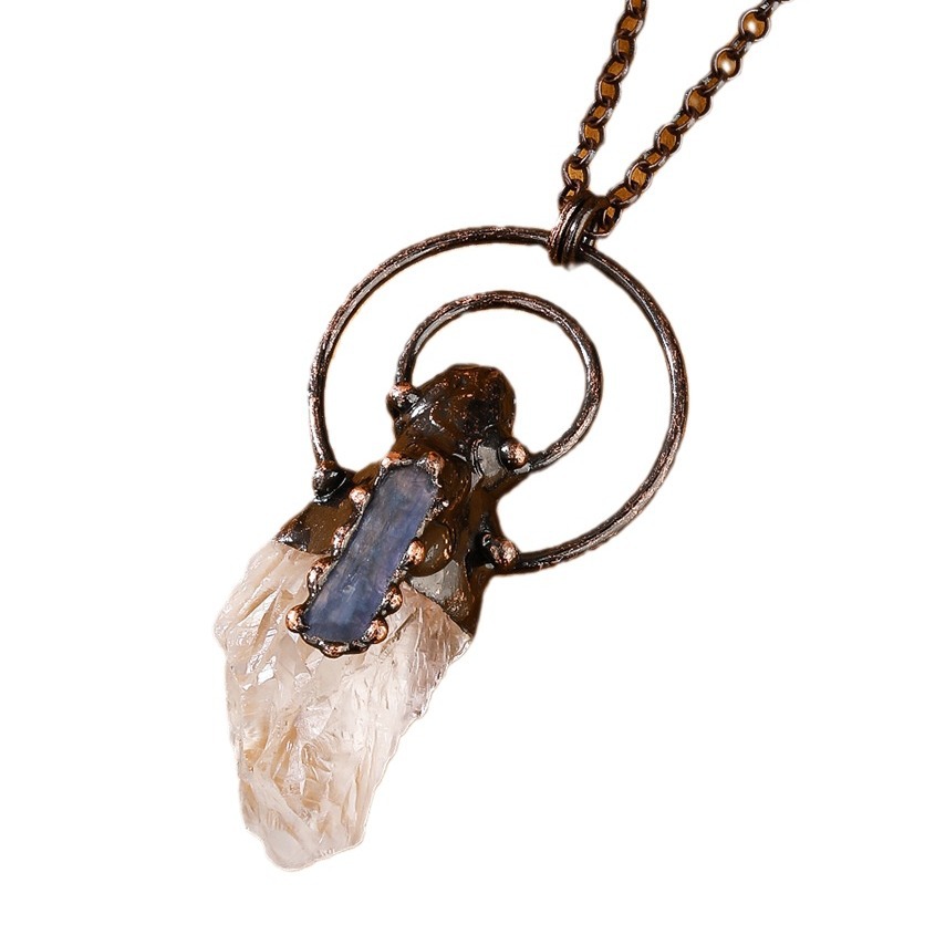Natural Crystal Raw Stone Pendant with Artistic Metal Setting - Image 9