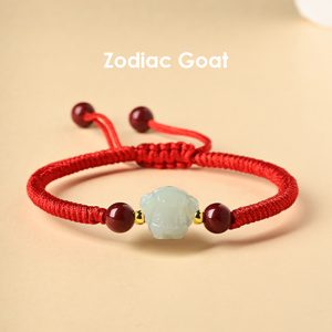 Red String Bracelet with Hetian Jade Zodiac Charm for Kids - Goat