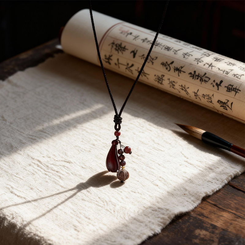 Wooden Magnolia Flower Pendant Braided Necklace - Image 4